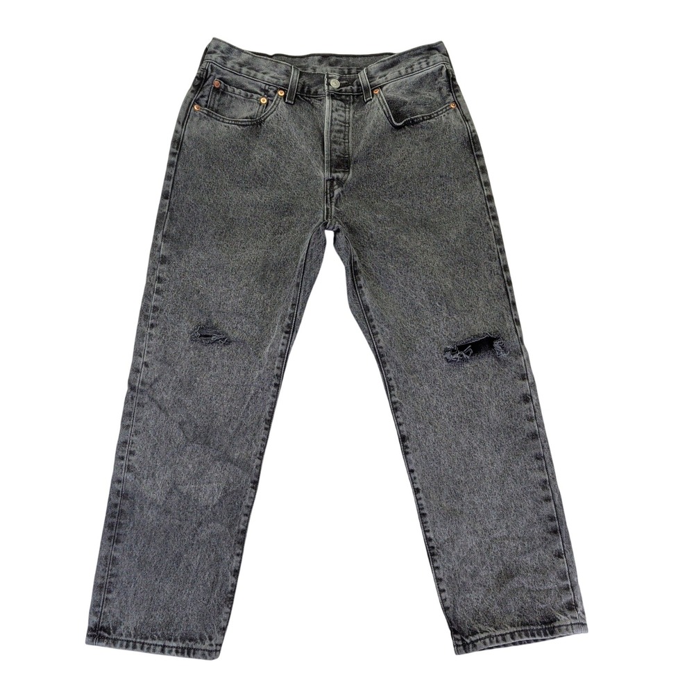 Levis 501 Original Gray Acid Wash Distressed Straight Leg‎ Jeans W31 L26